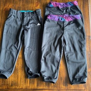 3 pairs of Girls Adidas Short Softball pants (2 pairs medium, 1 pair large)